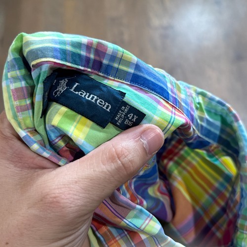 Vintage Ralph Lauren Shirt Mens 4XB Colorful Plaid Classic Fit Cotton Button Up - Picture 5 of 10