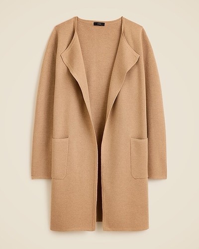 J. Crew Juliette Collarless Sweater Blazer Heather Khaki Wool Longline Pockets M - Picture 4 of 14
