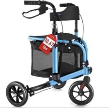 Walk Mate 3 Wheel Rollator Walker w/ Seat 10.6lb Foldable 8" Wheels Blue