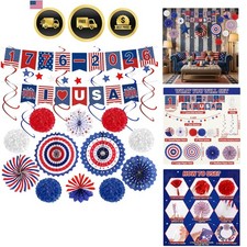 20PC Patriotic Decor Set: Paper Fans, Pom Poms, Swirls Banners for July 4th