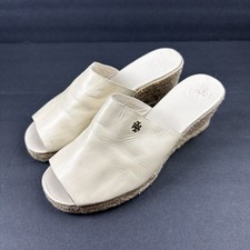 Tory Burch Landon Espadrille Wedge 7.5 Tan Cream Slip On Womens Wedge
