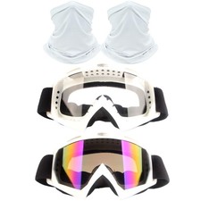 2Pcs Motocross Goggles with Neck Gaiter White Colorful Lens ATV