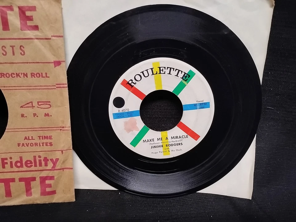 Jimmie Rodgers Secretly / Make Me A Miracle 45 RPM Roulette R-4070 1958 - Image 2 of 4