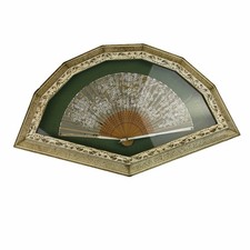 Framed Vintage Asian Inspired Fan Ornate Large Shadow Box 24.5  X 15  