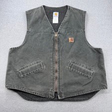 Vintage Carhartt Sherpa Lined Vest Mens XL Moss Green Canvas Workwear USA Made