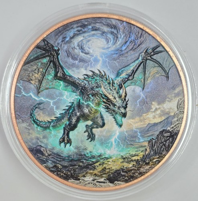 #ad 2026 5oz .999 Copper Colorized Flying Dragon in a Capsule $24.00