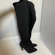 The Fix Black Knit Thigh High Boots Pointed Toe Block Heel Size 9.5 Minimalist