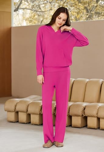 Women's 2 Piece Outfits Sweater Set Long Sleeve Hoodies With Pocket Wide Leg - Picture 3 of 7