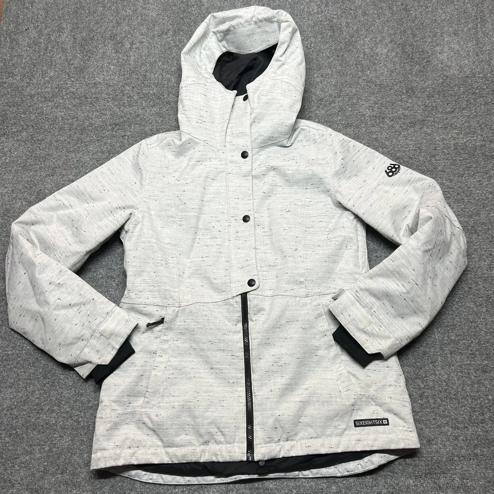 686 Jacket Womens Medium Gray InfiDRY 10K/10K Hooded Ski Snow Full Zip Insulated