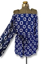 Show Me Your Mumu Off Shoulder Mini Dress Blue Sheer Long Sleeve Boho Size M