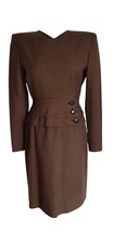 VALENTINO 1980'S ORANGE CHECK WOOL VINTAGE POWER DRESS DYNASTY SIZE 8