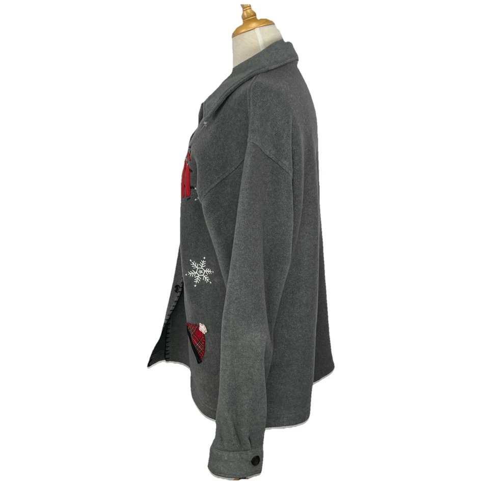 Capacity XL Gris Bordado Navidad Vellón Abotonado Chaqueta Muñeco de Nieve Trineo Navidad Foto 4 de 4