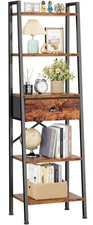 5 Tier Ladder Shelf, Tall and Narrow Bookshelf with Drawer,Standing Bookcase ...