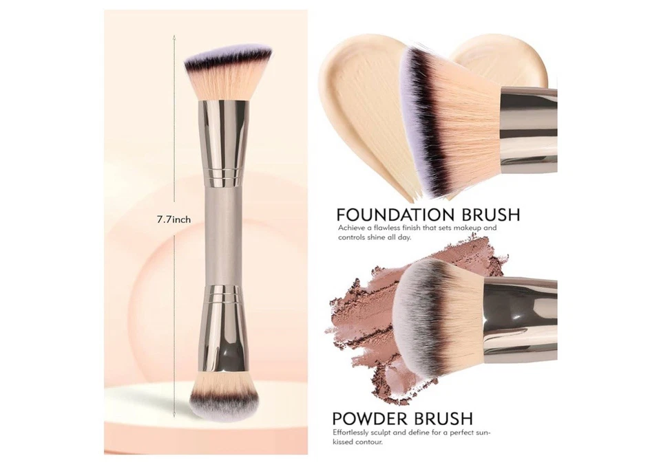 Dual-Ended Foundation Brush: Round & Angled Pro-Grade makeup brushes, 100% - Image 3 of 4