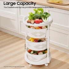 Rotating Storage Rack Cart 3-Layers Food Fruits Holder Shelves For Kitchen Home