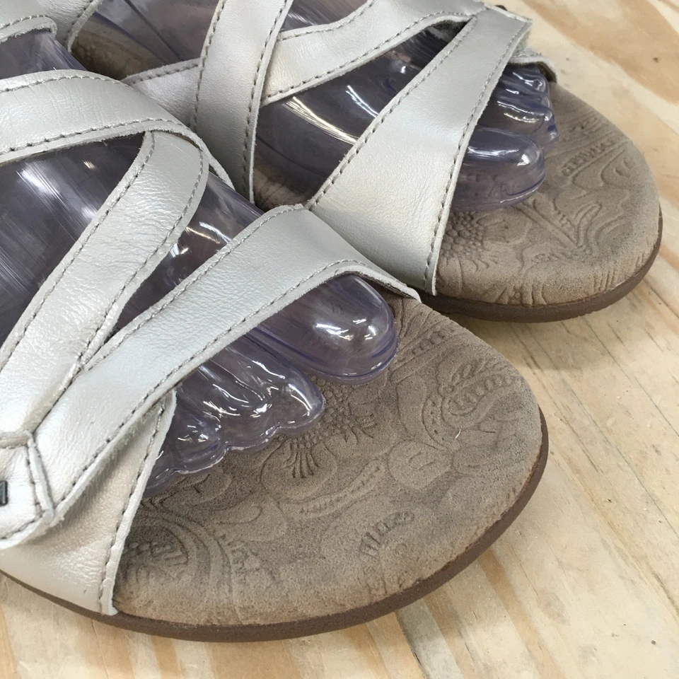 Sandalias Taos para mujer 8 dobles U informales sin cordones cómodas planas deslizables cuero crema Foto 4 de 4