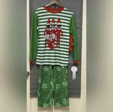 Elf on the Shelf kids Green Fleece Christmas Holiday Pajamas Large 12/14 