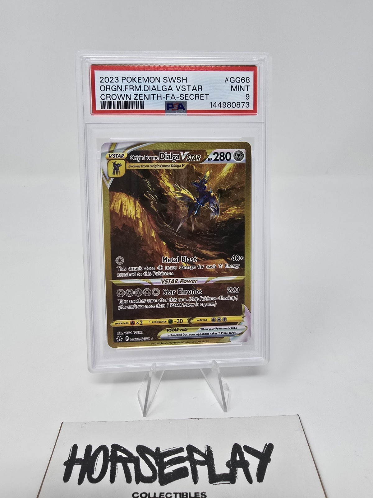 Pokemon 2023 Origin Forme Dialga VSTAR GG68 Gold Secret Rare Crown Zenith PSA 9