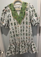 RHODE WOMEN TENT MINI DRESS-CREAM/GREEN W/FLORAL PRINTS-SIZE:XS-MINT CONDITION!