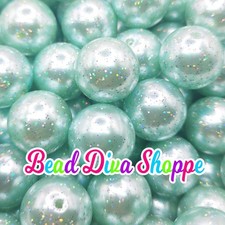 20mm - MINT GREEN GLITTER - Bubblegum Chunky Beads - Round Acrylic Beads for