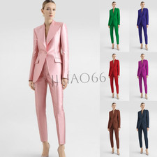 Satin 2Pcs Women's Suits Dinner Party Outfit Ladies Slim Jacket Workwear Blazer