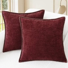 CaliTime Christmas Throw Pillow Covers 20x20 in, Set of 2 Cotton Chenille, Burgu