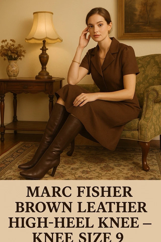 Marc Fisher Women Knee High Brown Boots Leather Side Zip Up High Heel Business - Image 2 of 4