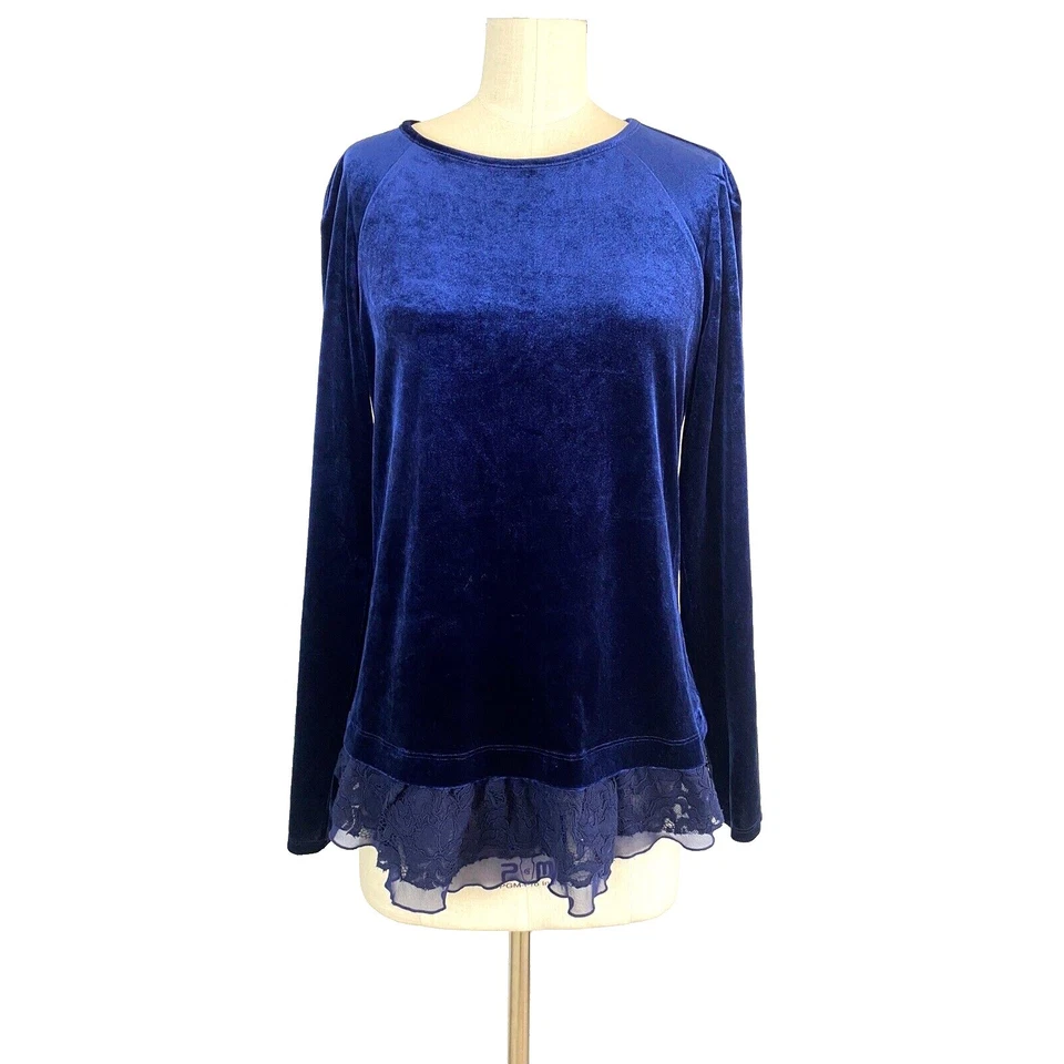 Top túnica Sundance azul terciopelo encaje dobladillo caprichoso romántico hada gótica