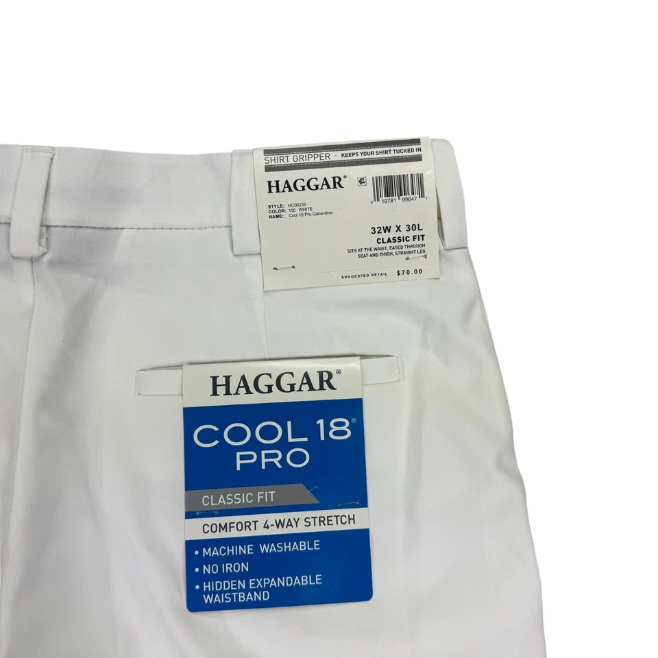 Мужские классические эластичные штаны Haggar 18 Pro Classic Fit белые 32x30 - Изображение 3 из 4