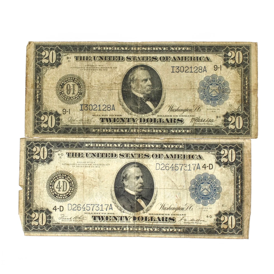 1914 Series $20 Large Federal Reserve Notes United States Lot of 5 NR #C762-2 - Image 4 of 4