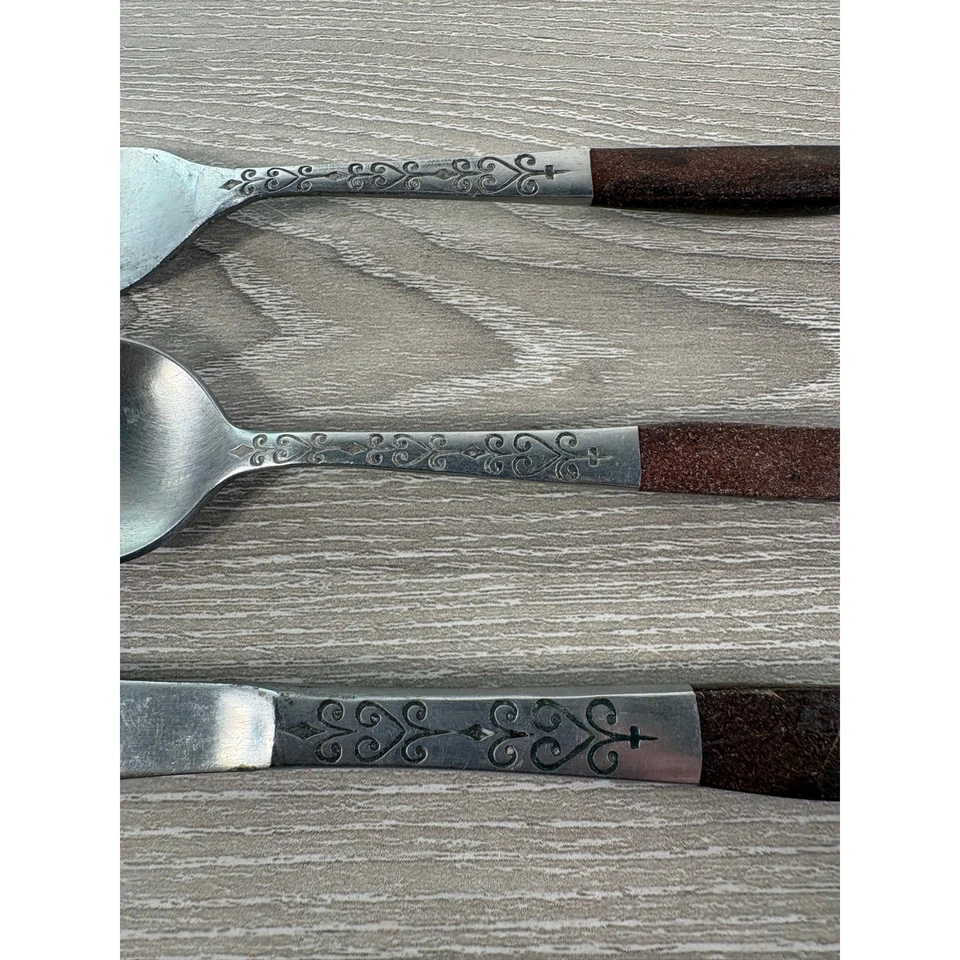 Juego de cubiertos de acero inoxidable Interpur - Mango de madera - 24 piezas - Vintage mediados de siglo Foto 4 de 4