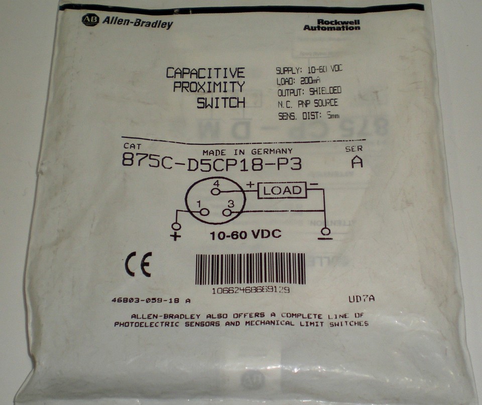 ALLEN BRADLEY AB 18MM 875C-D5CP18-P3 10-60VDC CAPACITIVE PROXIMITY ...