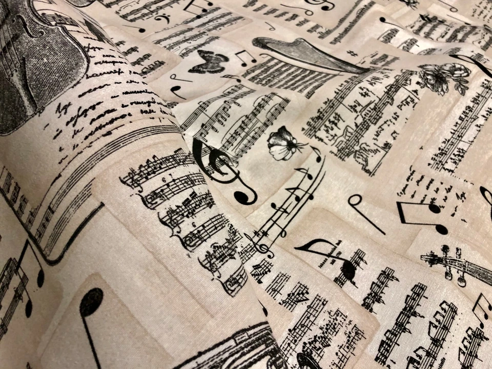 NOTES DE MUSIQUE Rideaux en tissu coton musique noir note de musique violon -... - Photo 2/4