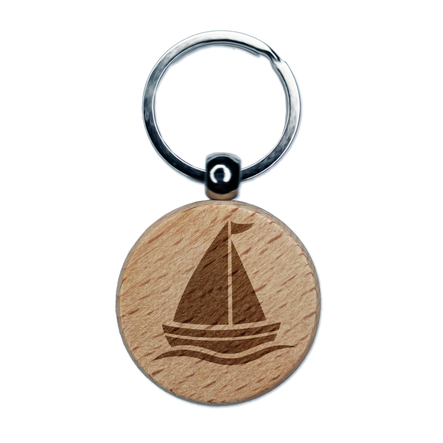 Sailboat Engraved Wooden Round Keychain Charm for Boaters  