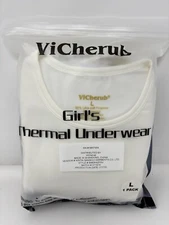 Girls Large Thermal Underwear Set White Long Johns Base Layer Top & Bottom