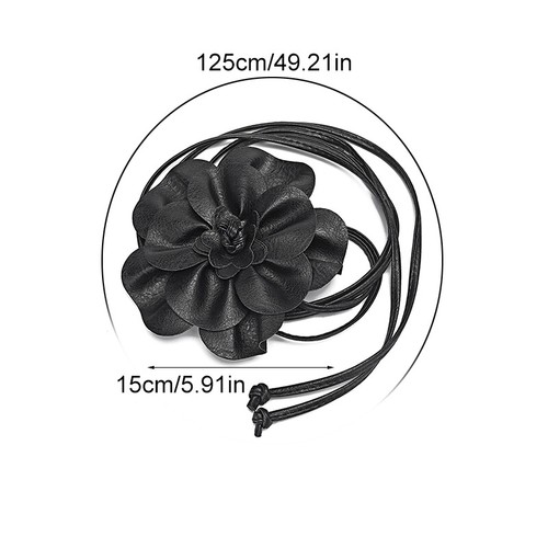 Women Self-Tie Rope Leather Flower Waist Belt Tassel Decorative Dress Waistband - Picture 2 of 28