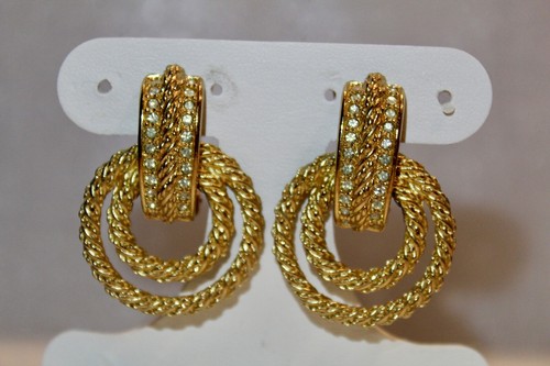 Christian Dior vintage Double Rope Hoop Crystals clip on earrings - Picture 9 of 13