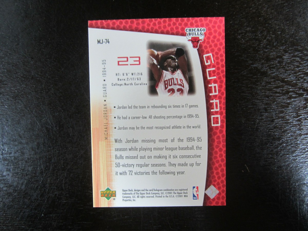 NBA カード / マイケルジョーダン(MICHEAL JORDAN) / 74 2001-02 Upper Deck MJ's Back # MJ 74 Michael Jordan Card (J