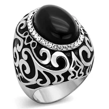TK1211 - High polished (no plating) Stainless Steel Ring with Synthetic Cat Eye