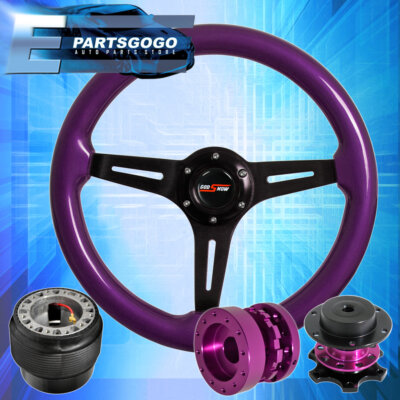 Purple Wood Deep Dish Steering Wheel + Quick Release Extender For 89-05 Eclipse
