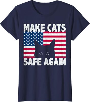 Make Cats Safe Again Funny Cat Eye Lover 2024 US Flag Ladies' Crewneck T-Shirt