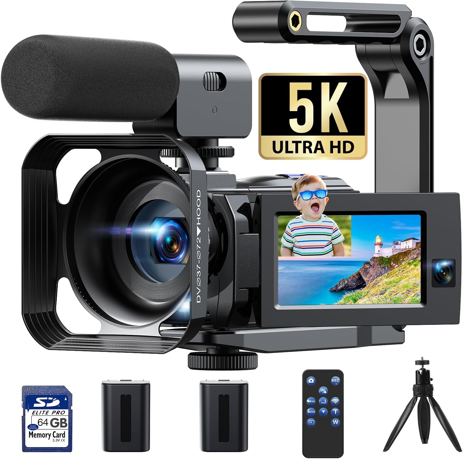 5K Camcorder Video Camera with Dual Lens Wifi IR Night Vision Vlogging Camera fo-image