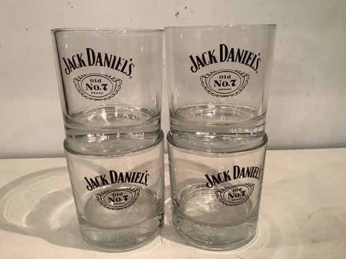 Jack Daniels Old No.7 whiskey rocks drink glasses embossed bottom set of 4