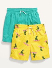Old Navy Boy Summer Dino Blue Yellow Printed Swim Trunks 2-Pack Size Medium NWT