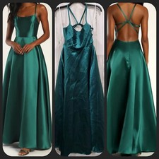 LULUS Fete Fantasy Emerald Green Taffeta Backless A Line Maxi Dress Size MEDIUM