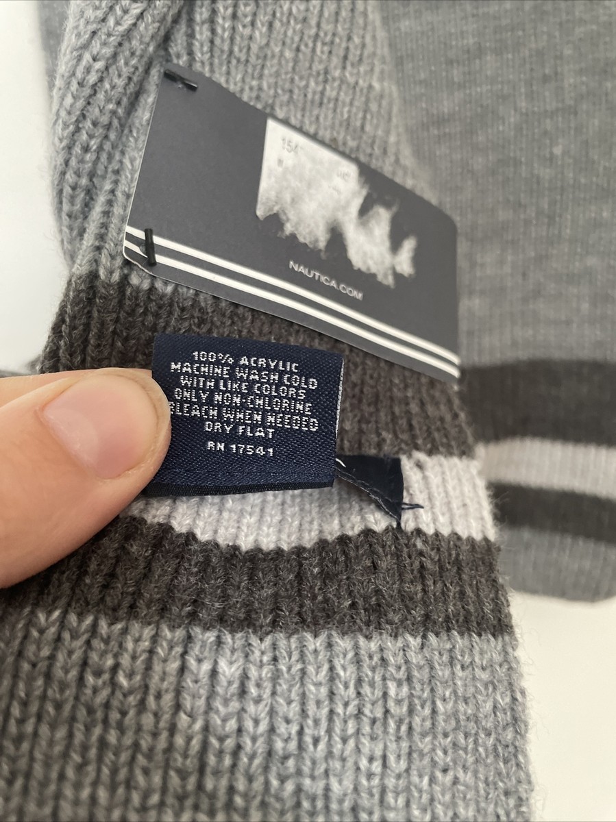 【23.65】24FW★ Essential Wool Rib Muffler NWT Nautica Gray Stripe Rib Knit Acrylic Scarf Muffler 8.5