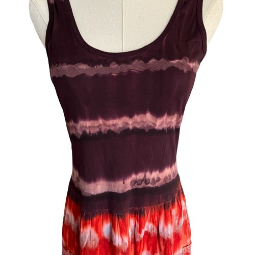 Punkte Ombre Batik Maxi Sommerkleid Gr. S Vintage Strand Hippie Indien Stufenkleid - Bild 3 von 10