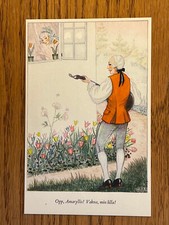 A/S Signed Mela Koehler Broman, Man Plays Guitar to Woman, Tulips, ca 1940
