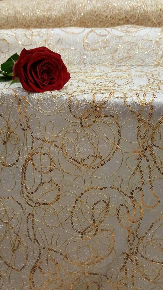 Tela geométrica de lentejuelas de encaje bordado tela de graduación dorada vendida por yarda Foto 4 de 4