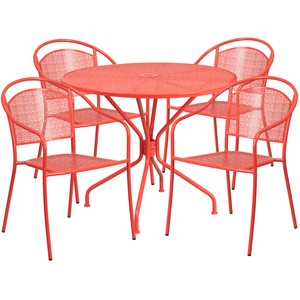 Flash Furniture 35 25 Coral Steel Patio Table Set With 4 Round Back Chairs Ebay